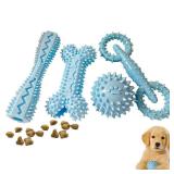 Cdyzqikm 3 Pack Puppy Teething Toys 0-6 Months Dog Chew Toy Cute Rubber Bone,Teeth Clean Ball,Interactive Donut,Treat Dumbbell for Small Dogs(Blue) - Retail: $10