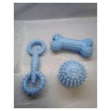 Cdyzqikm 3 Pack Puppy Teething Toys 0-6 Months Dog Chew Toy Cute Rubber Bone,Teeth Clean Ball,Interactive Donut,Treat Dumbbell for Small Dogs(Blue) - Retail: $10