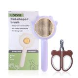 Cat Grooming Brush with Release Button - Indoor Hair Remover for Long or Short Fur Cats, Cat Nail Clipper with Round Cutting Holes (PURPLE) - Retail: $15