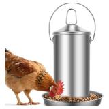 Stainless Steel Chicken Feeder 8.8 lb - Gravity-Fed No Waste Poultry Feed Box for Chickens & Ducks, Weatherproof Metal Construction with Carry Handle, Large Capacity Coop Accessory for Dry Feed Only R