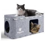 Cat House for Indoor Cats, 2-Story Large Play and Sleep Cats House, Scratch Resistant Peekaboo Cat Caves, Cute Modern Cat Hideaway for Multiple Small Pets & Large Cats, Grey Retail $20