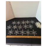 Vintage clear plastic snowflake ornaments, at least 70 years old, 4 inch width, total of 29