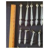 Vintage clear plastic icicle ornaments, at least 70 years old, 3 and 6in tall, total of 35