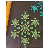 Vintage blue, green, pink plastic snowflake ornaments, at least 70 years old, 4 and 8in width, total of 9, one small green has loose piece.