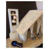 Vintage styrofoam church 12x16x8 on glitter snow plus a Bakelite nightlight with blue bulb