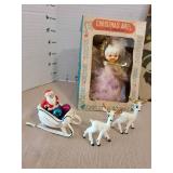 Vintage Christmas items, sleigh needs glued