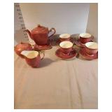 Royal Winton Pink Pearlescent Tea Set, tiny chip on base of teapot