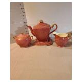 Royal Winton Pink Pearlescent Tea Set, tiny chip on base of teapot