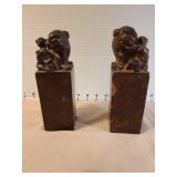 Chinese Carved Seal Stamps with Figures, 7in tall, heavy