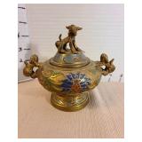 Chinese Cloisonne Brass Enamel Incense Burner with Foo Dog