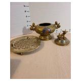 Chinese Cloisonne Brass Enamel Incense Burner with Foo Dog
