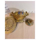 Chinese Cloisonne Brass Enamel Incense Burner with Foo Dog