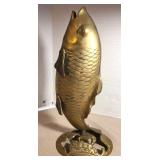 Vintage solid brass koi fish figurine, 10.5in tall