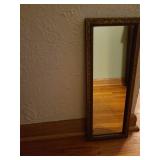 Vintage Asian botanical floral scene painting on silk, 25x10.5 and Franklin wall mirror 19x7.5