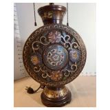 Beautiful antique decorative Asian Bronze Champleve table lamp, 25in tall