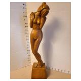 Hand-Carved Wooden Female Figure Sculpture, 19in tall, legs have been glued