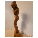 Hand-Carved Wooden Female Figure Sculpture, 19in tall, legs have been glued