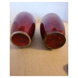 Vintage Japanese Pigeon Blood Red Cloisonne Vases with Rose Design, 7.5in tall, total of 2