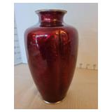 Vintage Japanese Ginbari Pigeon Blood Vase with Silver Rim, 7in tall