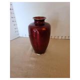 Vintage Japanese Ginbari Pigeon Blood Vase with Silver Rim, 7in tall