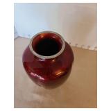 Vintage Japanese Ginbari Pigeon Blood Vase with Silver Rim, 7in tall