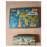 Beautiful vintage cloisonne enamel Chinese hand-painted brass trinket boxes with compartments inside, larger is 6.25in wide