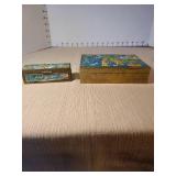 Beautiful vintage cloisonne enamel Chinese hand-painted brass trinket boxes with compartments inside, larger is 6.25in wide