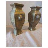 Vintage Brass Asian Decorative Vases, 8in tall