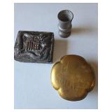 Vintage Asian Dragon Metal Box, pewter cup, floral scene box
