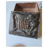 Vintage Asian Dragon Metal Box, pewter cup, floral scene box