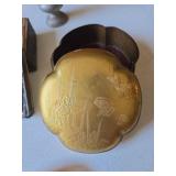 Vintage Asian Dragon Metal Box, pewter cup, floral scene box