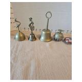 Vintage Brass bells and a round cloisonne box