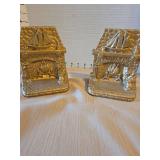 Vintage cast iron bookends fireplace/ship scene, painted gold