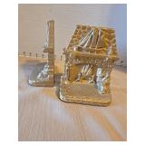 Vintage cast iron bookends fireplace/ship scene, painted gold