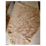 Vintage round lace tablecloth and 2 square fringed velvet pieces