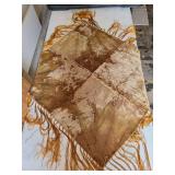 Vintage round lace tablecloth and 2 square fringed velvet pieces