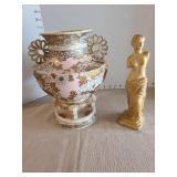 Antique Satsuma-style vase 10.5in tall, Venus de Milo figurine by ABCO, 10in tall. Both pieces have cracks.