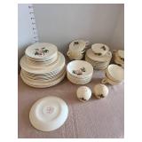 Universal Ballerina Pink Rose Dinnerware Set, 3 pieces have chips