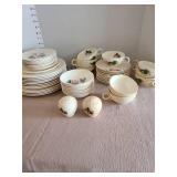 Universal Ballerina Pink Rose Dinnerware Set, 3 pieces have chips