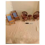Wood and wicker doll furniture.
