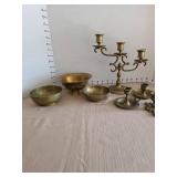 Vintage brass bowls and candle holders.