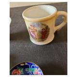 Antique Angelica Kauffman signed handpainted cup, very, very old, opaque white glass vanity tray, more