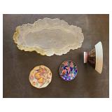 Antique Angelica Kauffman signed handpainted cup, very, very old, opaque white glass vanity tray, more