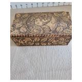Vintage Pyrography wood box made for hosiery and garters and a leather Hickok belt monogrammed A