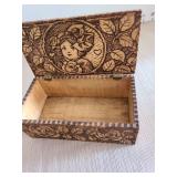 Vintage Pyrography wood box made for hosiery and garters and a leather Hickok belt monogrammed A