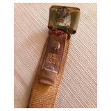 Vintage Pyrography wood box made for hosiery and garters and a leather Hickok belt monogrammed A