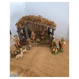 Vintage Nativity Scene Set with Wooden Stable