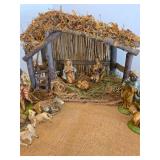 Vintage Nativity Scene Set with Wooden Stable