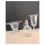 Clear glass celery vase, shell dish and vinaigrette