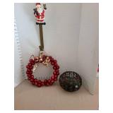 Christmas bell wreath with Santa holder and votive candle holder with hollyberry.